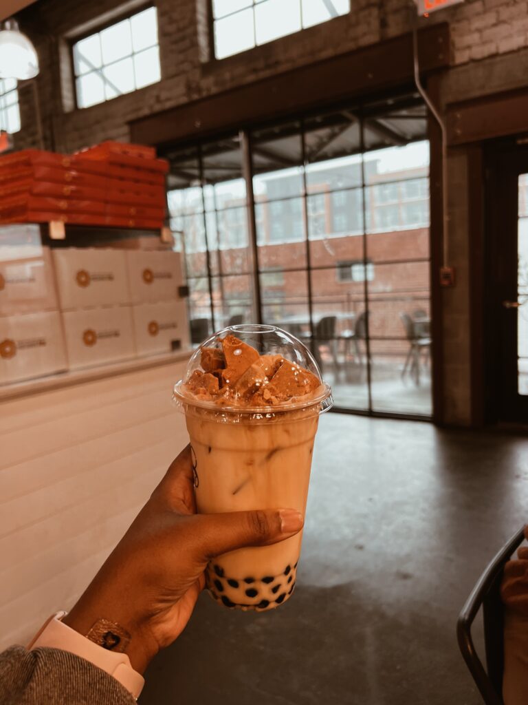 Boba drink in hand