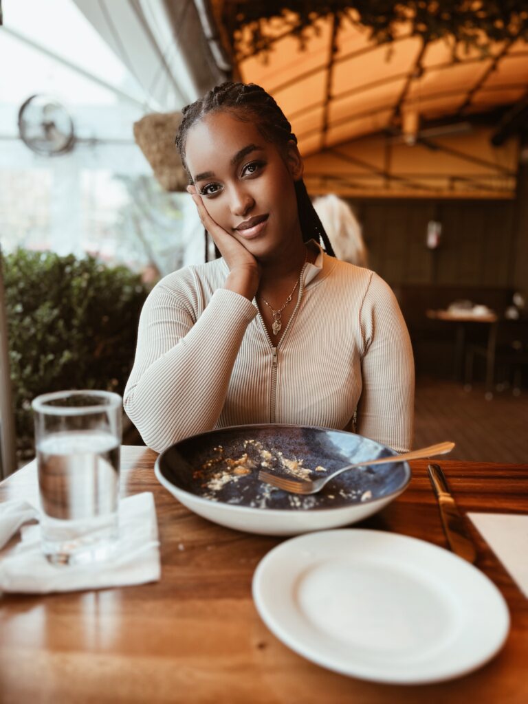 Woman eating at Murphy's restaurant