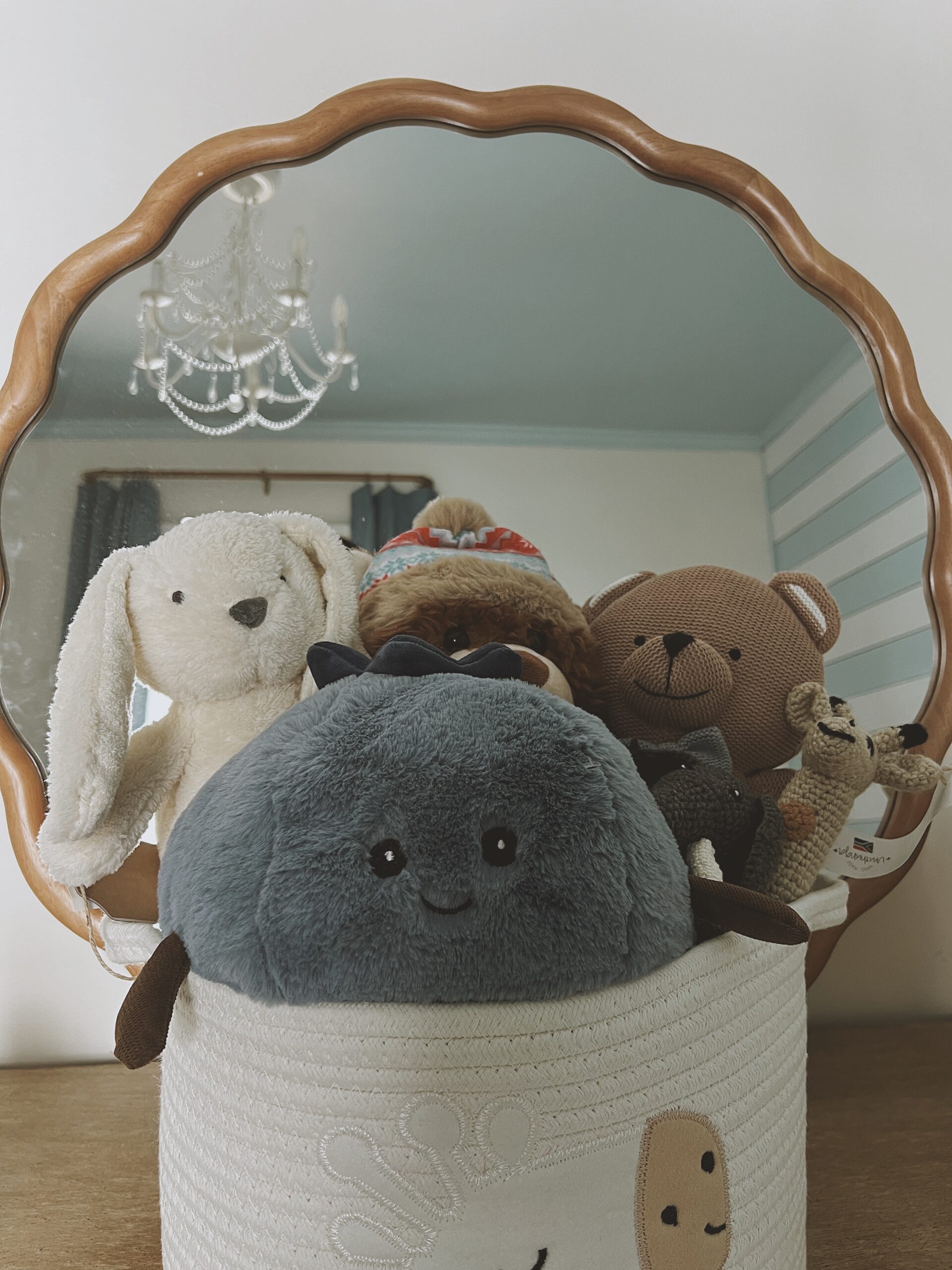 Stuffed animals in baby's nursery