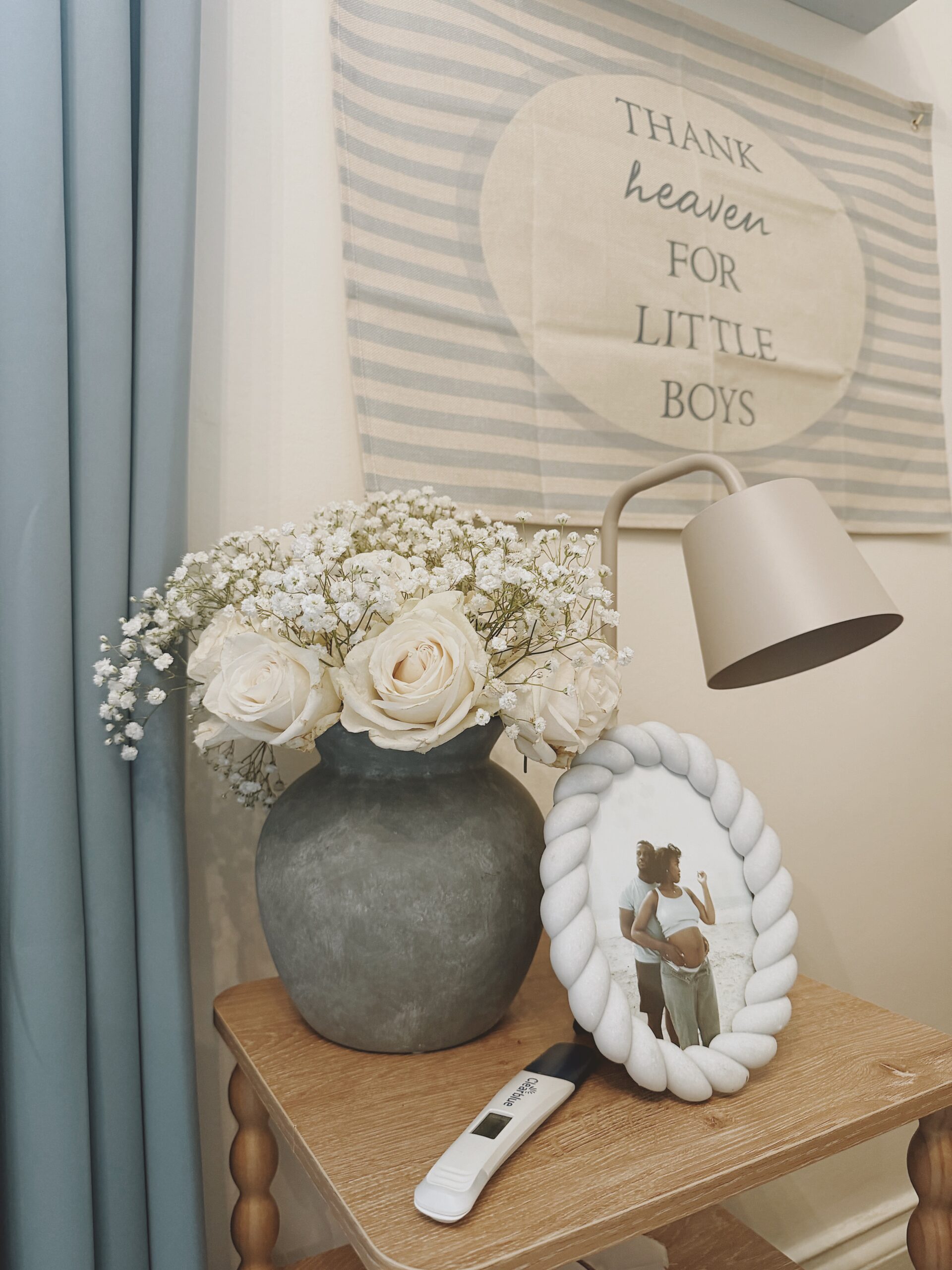 boy's nursery with side table 